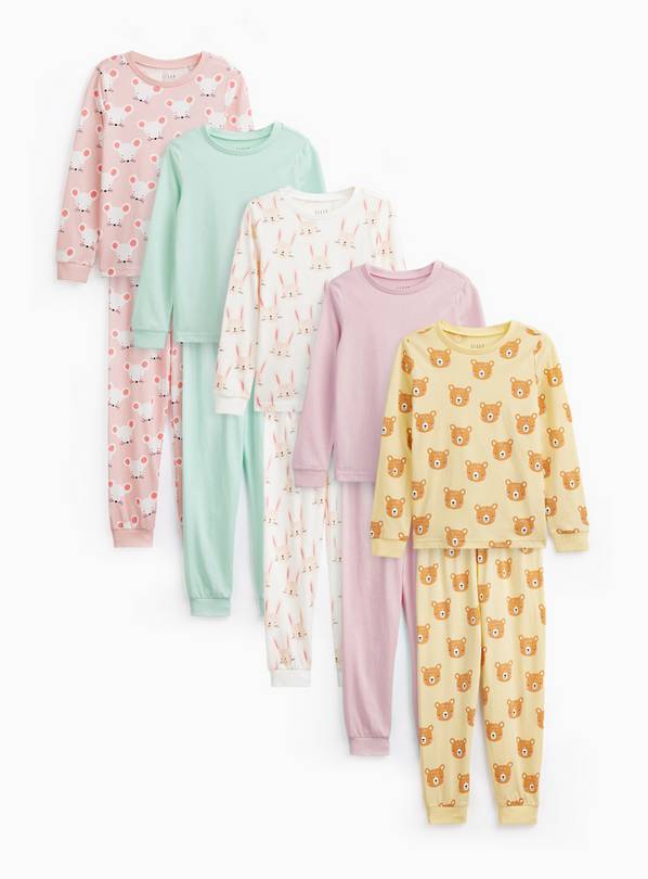 Animal Faces Print Pyjama 5 Pack 2-3 years